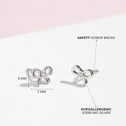 In Season Jewelry - Delicate CZ Bow Baby Toddler Kids Earrings - Sterling Silver