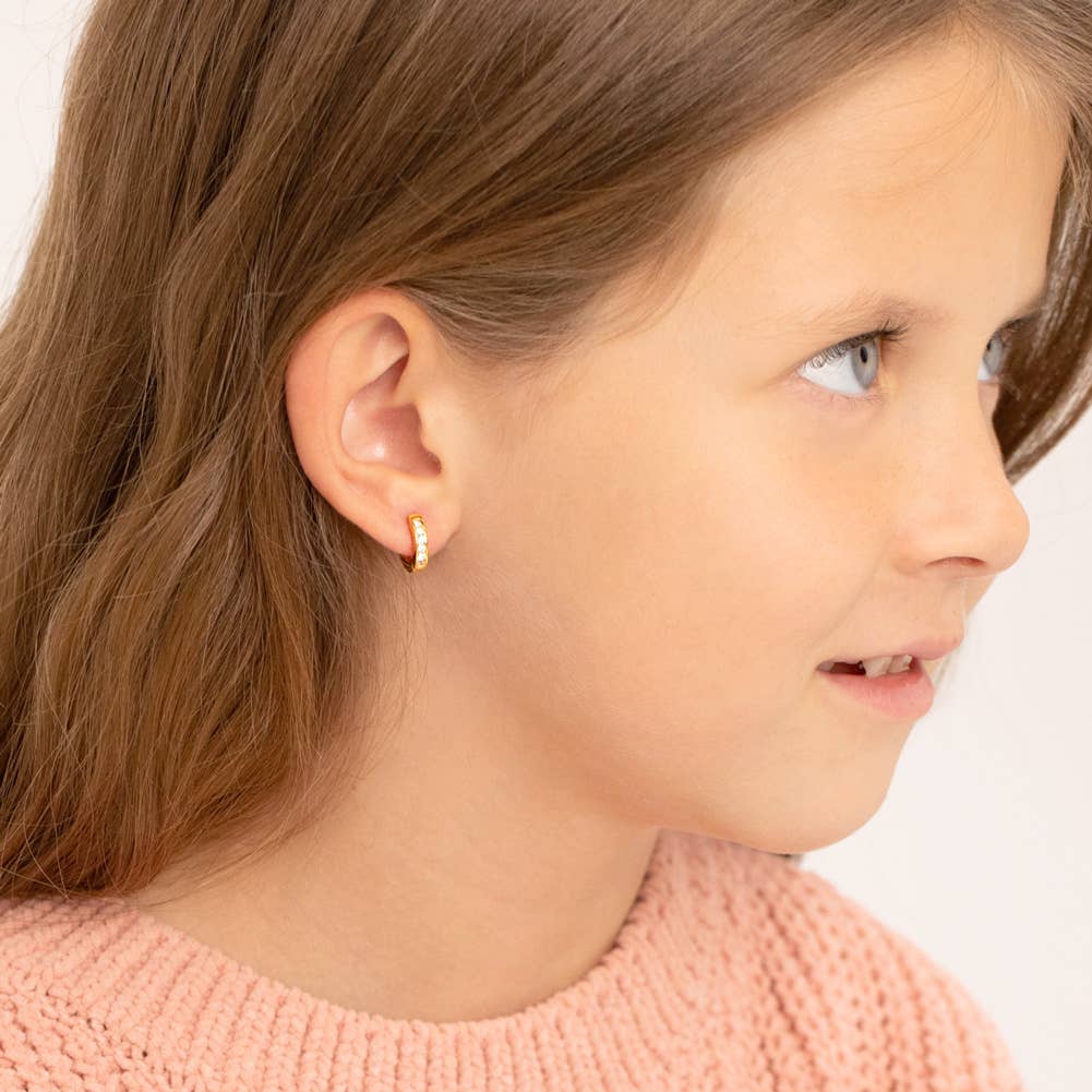 In Season Jewelry - Channel CZ 8mm Earrings Hoop - Sterling Silver Gold Plated
