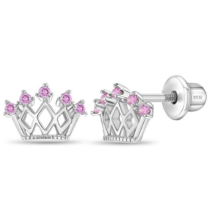 In Season Jewelry - 5 Point CZ Crown Baby / Toddler Earrings - Sterling Silver