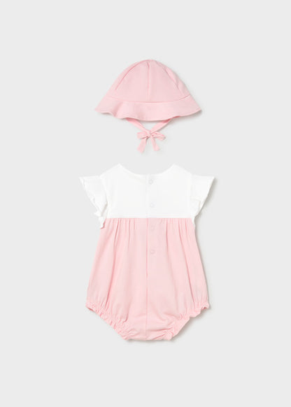 Mayoral Floral Romper with Hat Pink