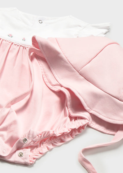 Mayoral Floral Romper with Hat Pink