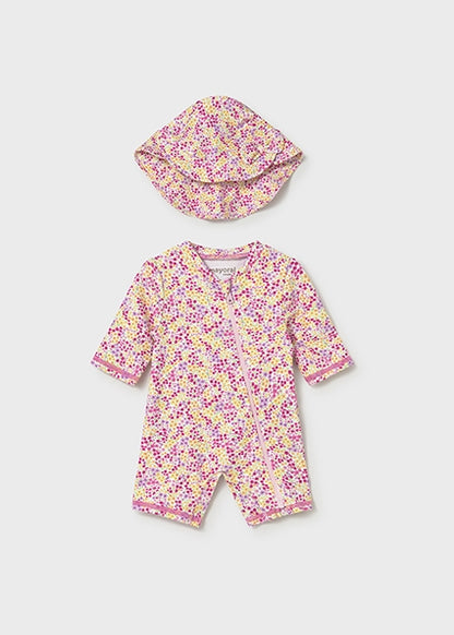 Mayoral One Piece Bathing Suit with Hat - Floral