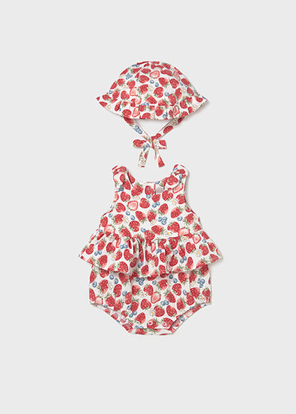 Mayoral Onesie with Hat - Strawberry