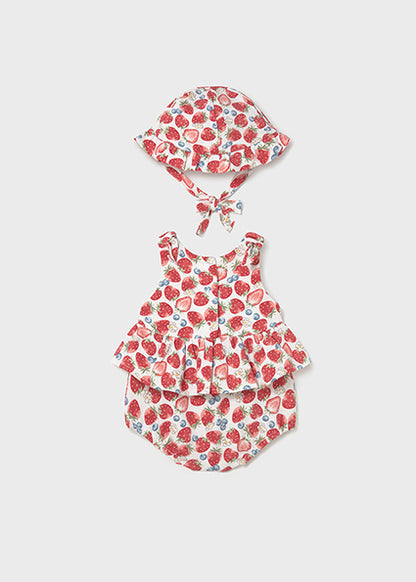 Mayoral Onesie with Hat - Strawberry