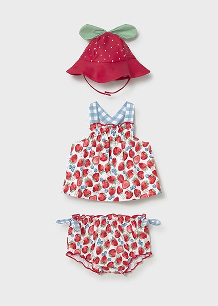 Mayoral Girls Bathing Suit with Hat - Strawberry