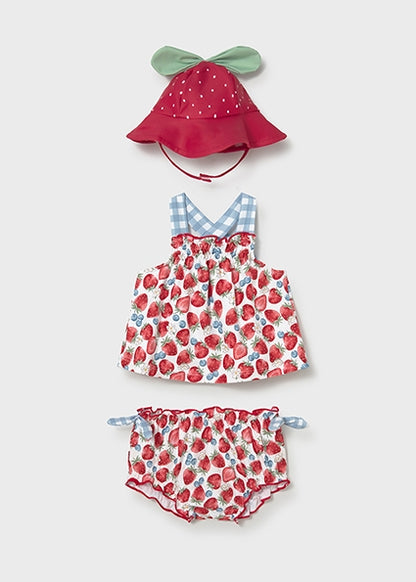 Mayoral Girls Bathing Suit with Hat - Strawberry