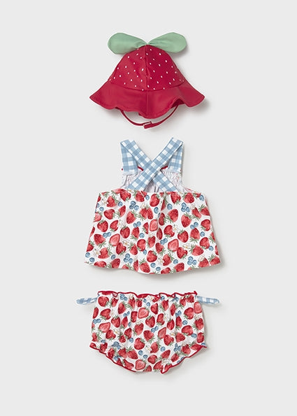 Mayoral Girls Bathing Suit with Hat - Strawberry