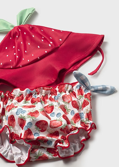 Mayoral Girls Bathing Suit with Hat - Strawberry