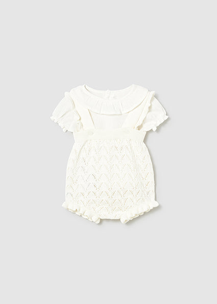 Mayoral Knit Girl Dungaree and Blouse Set - Cream