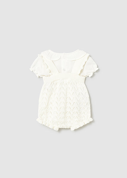Mayoral Knit Girl Dungaree and Blouse Set - Cream