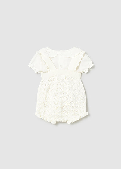 Mayoral Knit Girl Dungaree and Blouse Set - Cream