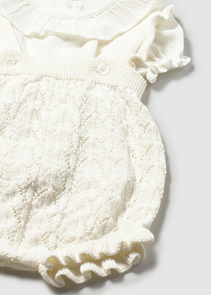 Mayoral Knit Girl Dungaree and Blouse Set - Cream