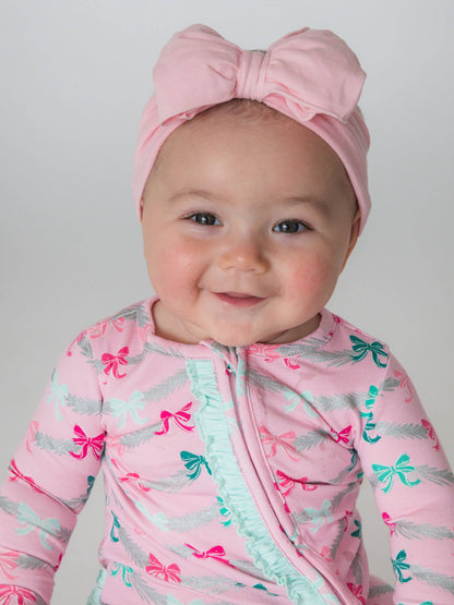 RuffleButts + RuggedButts - SoftSnooze™ Baby Girls Cotton Modal Sparkle Pink Tinsel Tidings Footed Ruffle One Piece Pajama