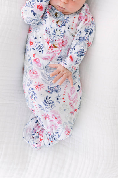 Stroller Society - Newborn Knotted Baby Gown, Bow, Hat Set - Baby Clothes Girl