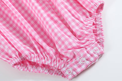 Lil Cactus - Pink Gingham Crawfish Smocked Flutter Romper