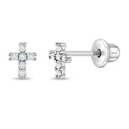 In Season Jewelry - Delicate Cross 6mm Baby / Toddler Earrings - Sterling Silver