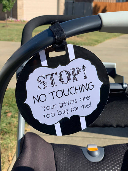 Three Little Tots - Black and White No Touching Baby Car Seat Sign Tag