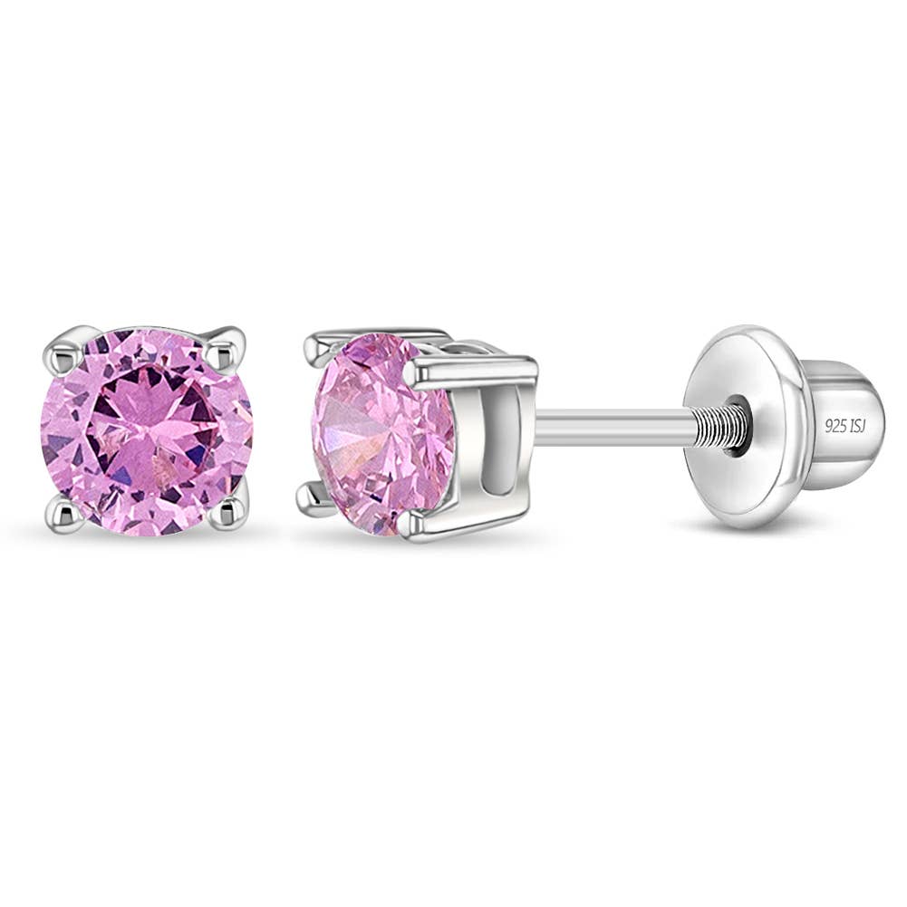 In Season Jewelry - Round Solitaire 4mm Toddler Kids Earrings - Sterling Silver