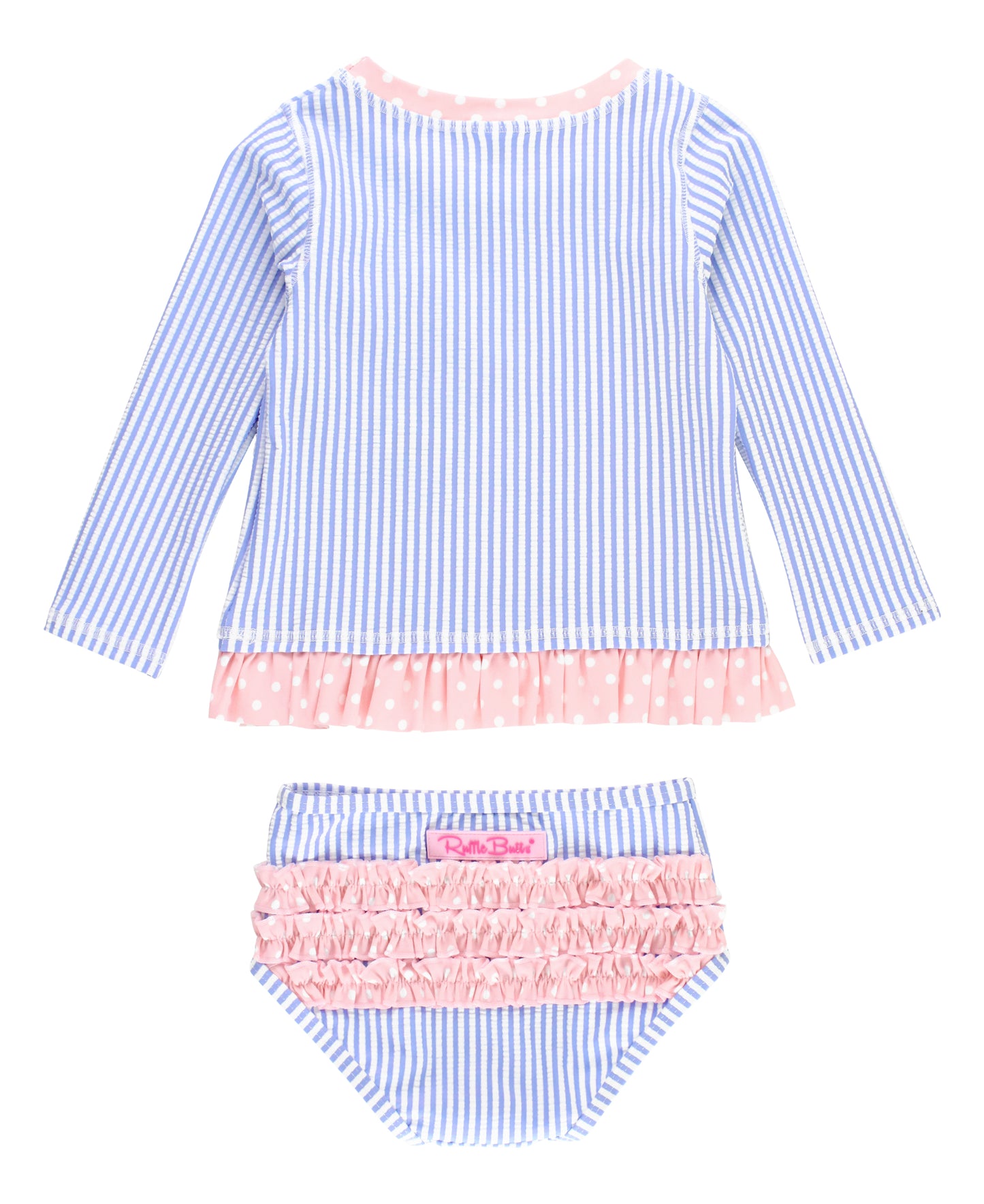 RuffleButts Seersucker Long Sleeve Rash Guard 2-piece Swimsuit