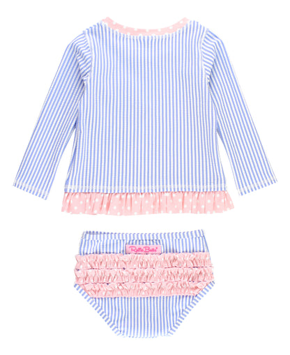 RuffleButts Seersucker Long Sleeve Rash Guard 2-piece Swimsuit