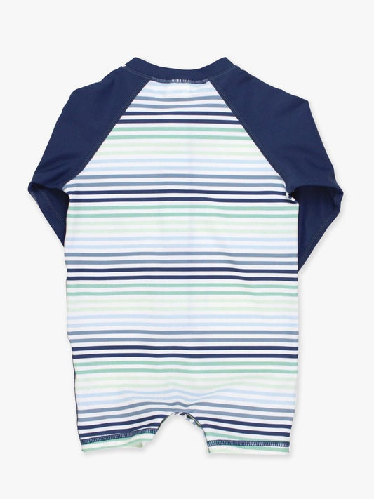 RuggedButts Coastal Stripes Boys Long Sleeve One Piece Rash Guard