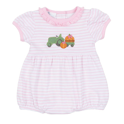 Magnolia Baby Pumpkin Tractor Applique Ruffle Bubble - Pink