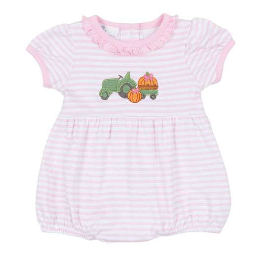Magnolia Baby Pumpkin Tractor Applique Ruffle Bubble - Pink