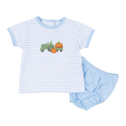 Magnolia Baby Pumpkin Tractor Applique Diaper Cover Set -Light Blue