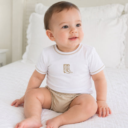 Magnolia Baby Darling Cowboy Boots Diaper Cover Set with Socks - Ivory