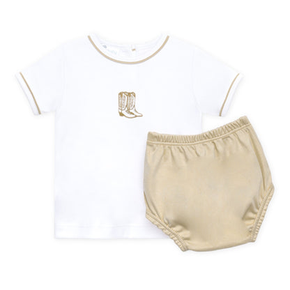 Magnolia Baby Darling Cowboy Boots Diaper Cover Set with Socks - Ivory
