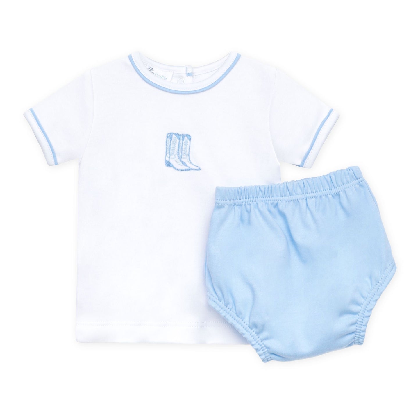 Magnolia Baby Darling Cowboy Boots Diaper Cover Set with Socks - Light Blue