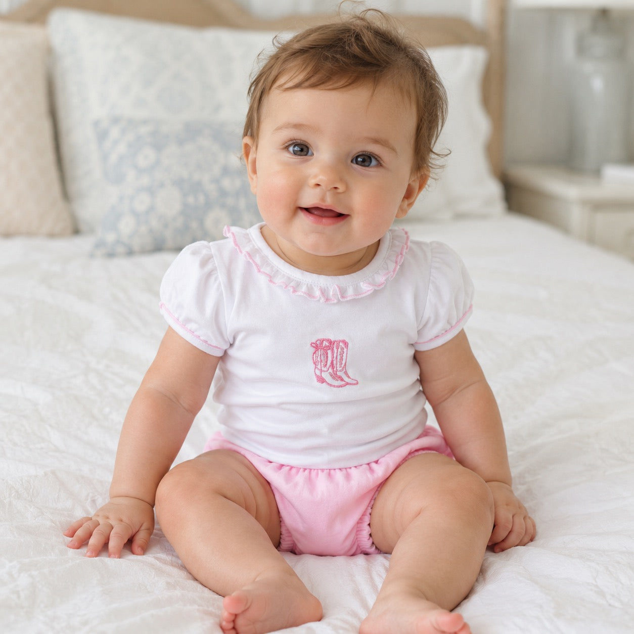 Magnolia Baby Darling Cowboy Boots Ruffle Diaper Cover Set with Socks - Pink