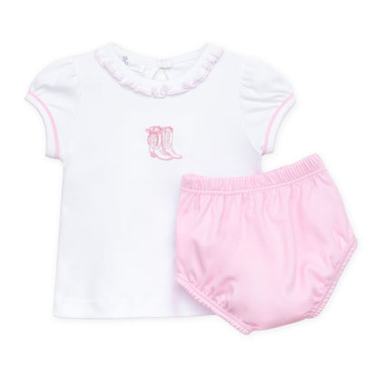 Magnolia Baby Darling Cowboy Boots Ruffle Diaper Cover Set with Socks - Pink