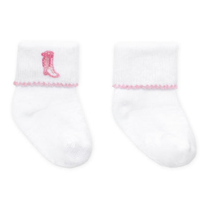 Magnolia Baby Darling Cowboy Boots Ruffle Diaper Cover Set with Socks - Pink