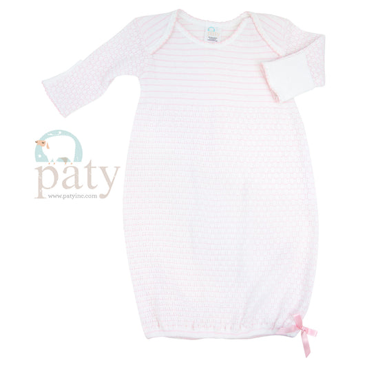 Paty Inc Pima Overlap Shoulder Gown Pink Stripe NB