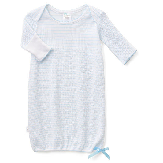Paty Knit Overlap Shoulder Pinstripe Gown with Bow - Blue