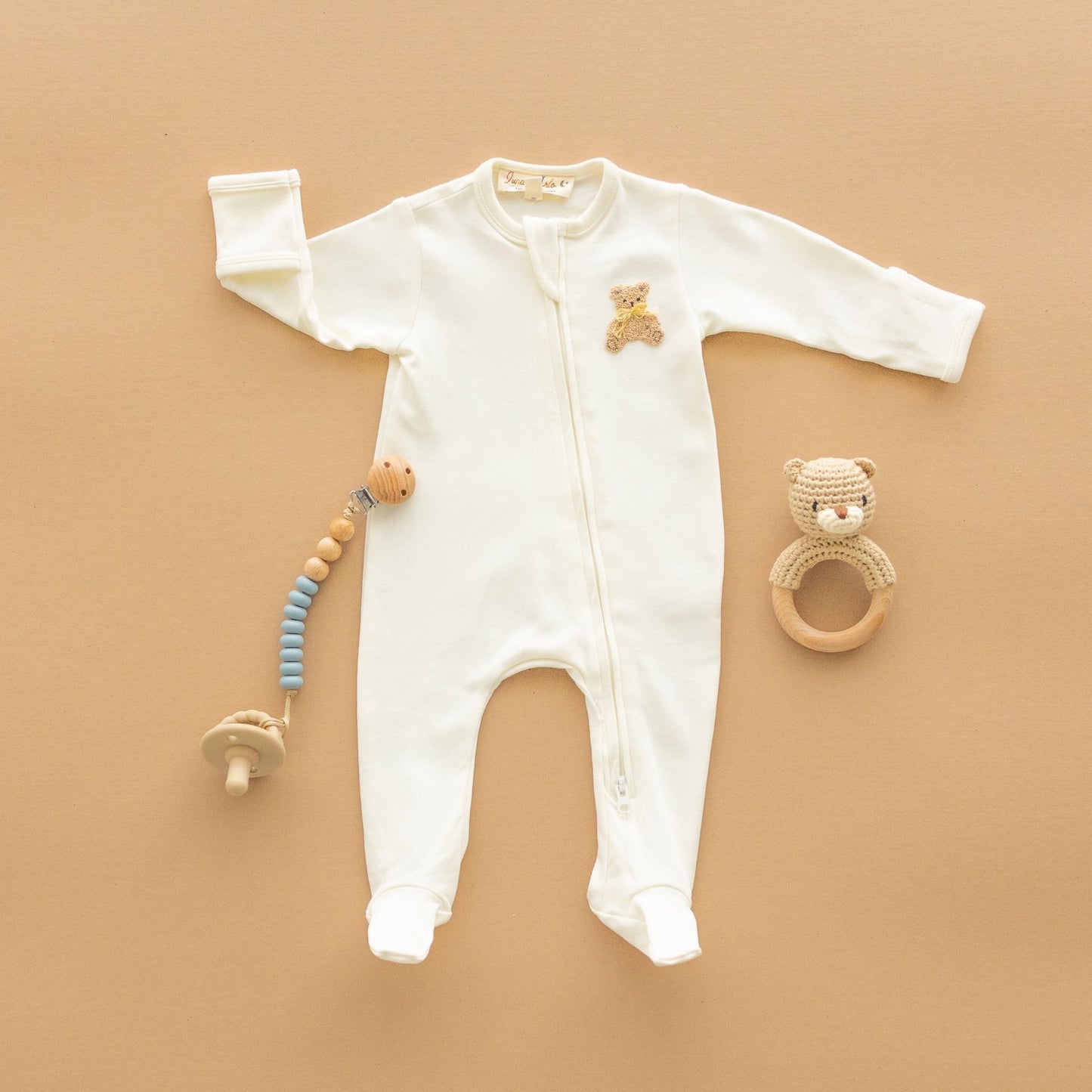 Magnolia Baby Bear Hugs Zip Footie - Ivory