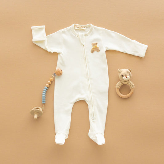 Magnolia Baby Bear Hugs Zip Footie - Ivory