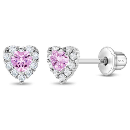In Season Jewelry - Princess Heart CZ Baby / Toddler Earrings - Sterling Silver