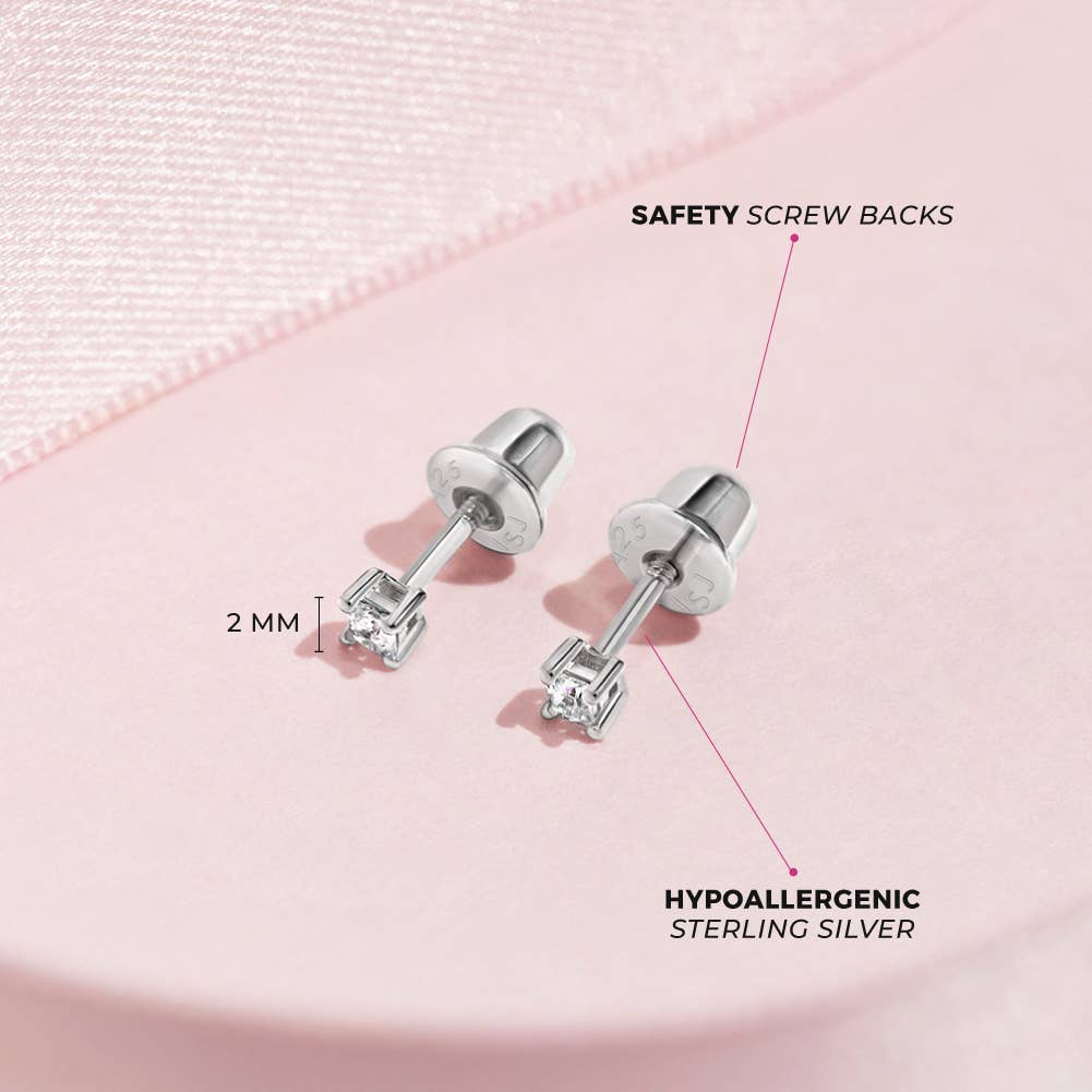 In Season Jewelry - Solitaire 2mm-5mm Baby / Toddler Earrings - Sterling Silver