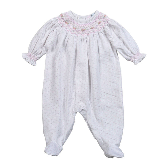 Baby Loren Sally Pink Dots Hand Smock Bishop Pima Footie