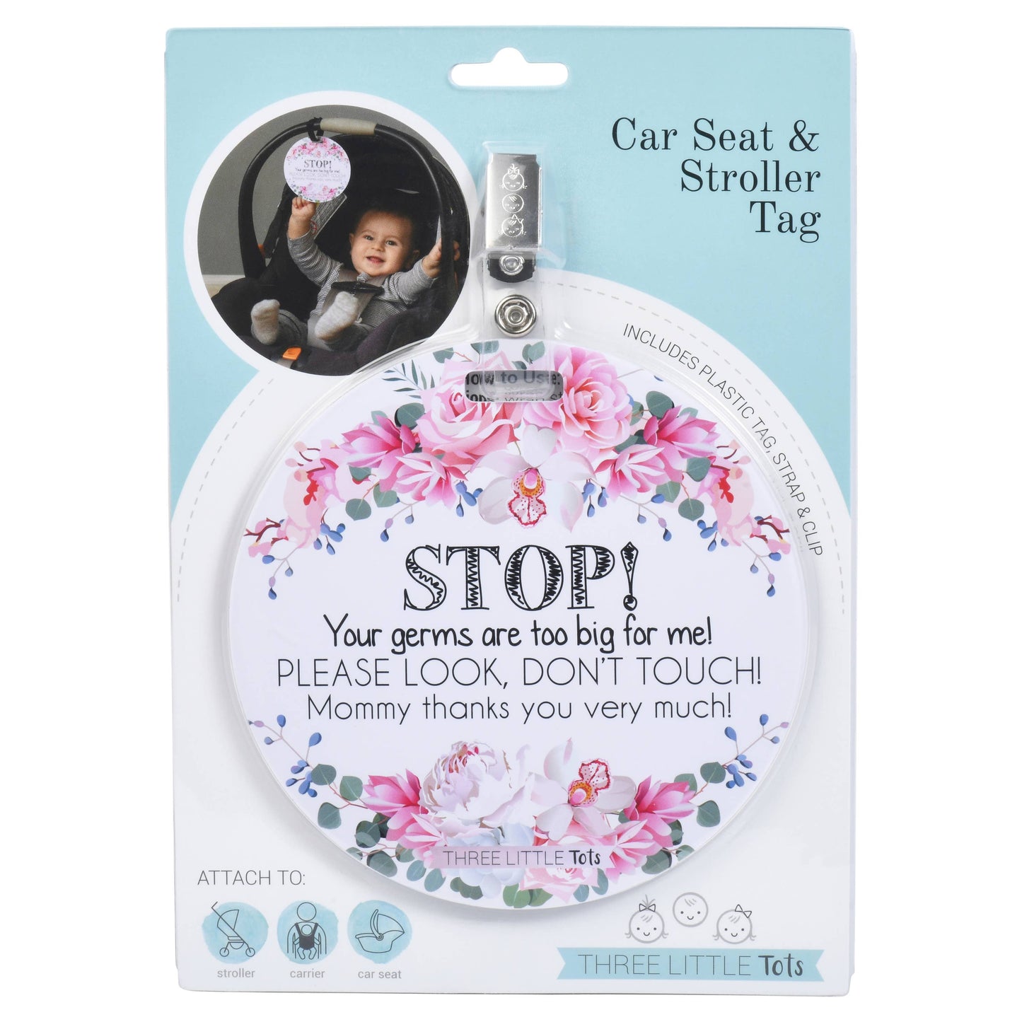 Three Little Tots - Flower No Touching Baby Car Seat and Stroller Tag
