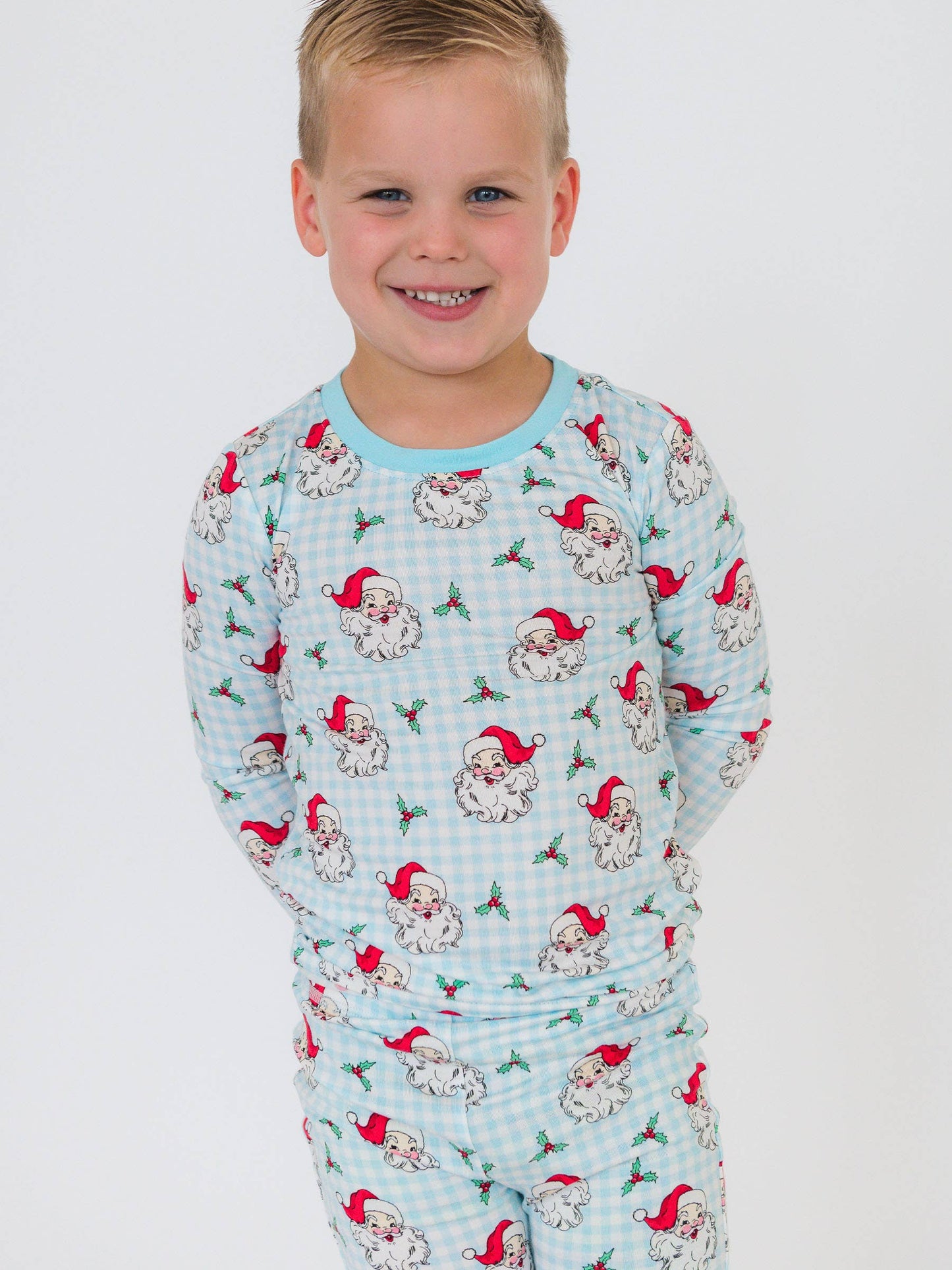 RuffleButts + RuggedButts - SoftSnooze™ Boys Bamboo Viscose Blue Dear Santa Long Sleeve Pajama Set