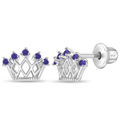 In Season Jewelry - 5 Point CZ Crown Baby / Toddler Earrings - Sterling Silver