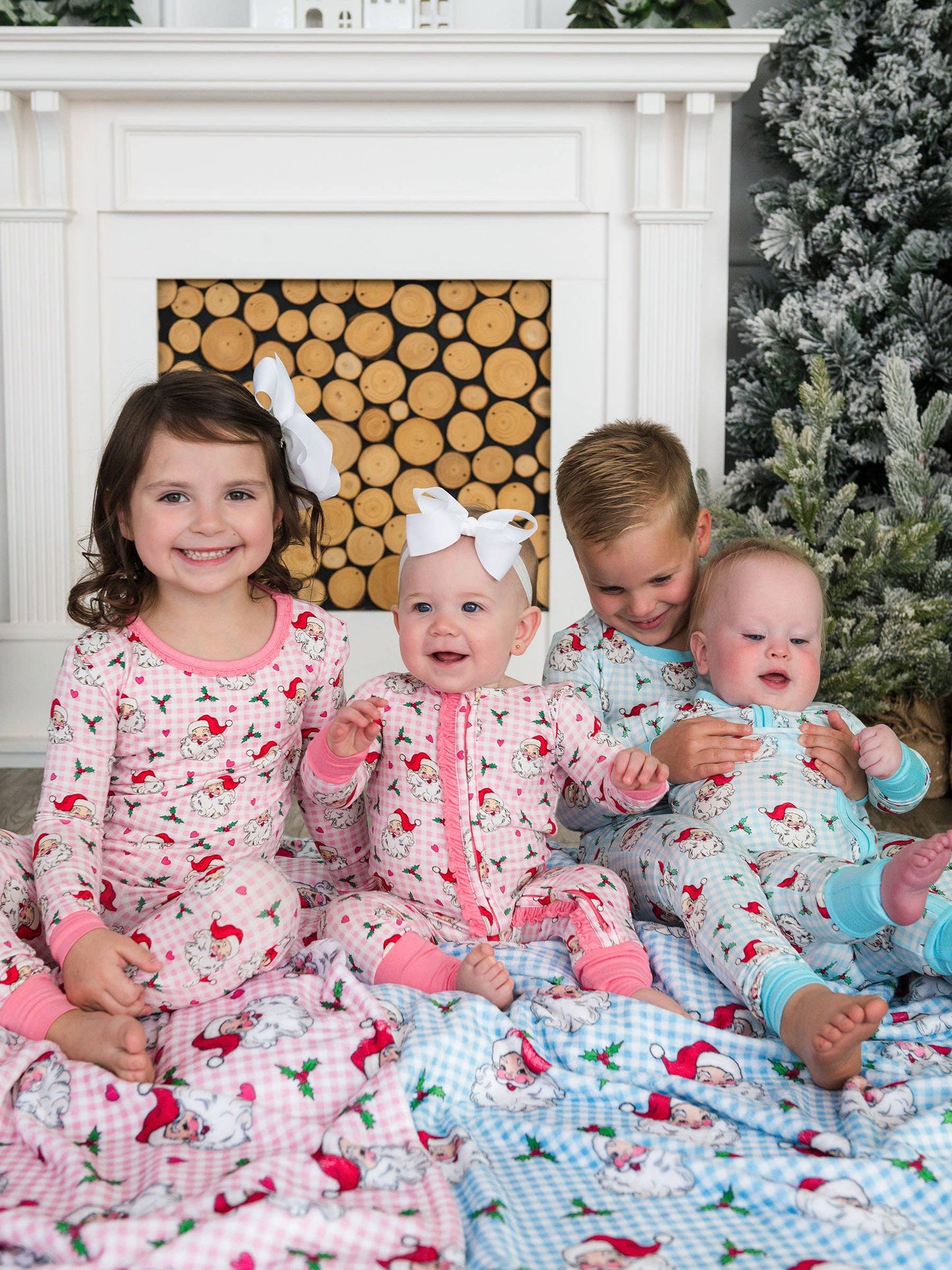 RuffleButts + RuggedButts - SoftSnooze™ Boys Bamboo Viscose Blue Dear Santa Long Sleeve Pajama Set