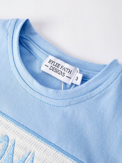 Rylee Faith Designs - "I ❤ MOMMY" Embroidery Smocking Baby Boys Striped Shorts Set