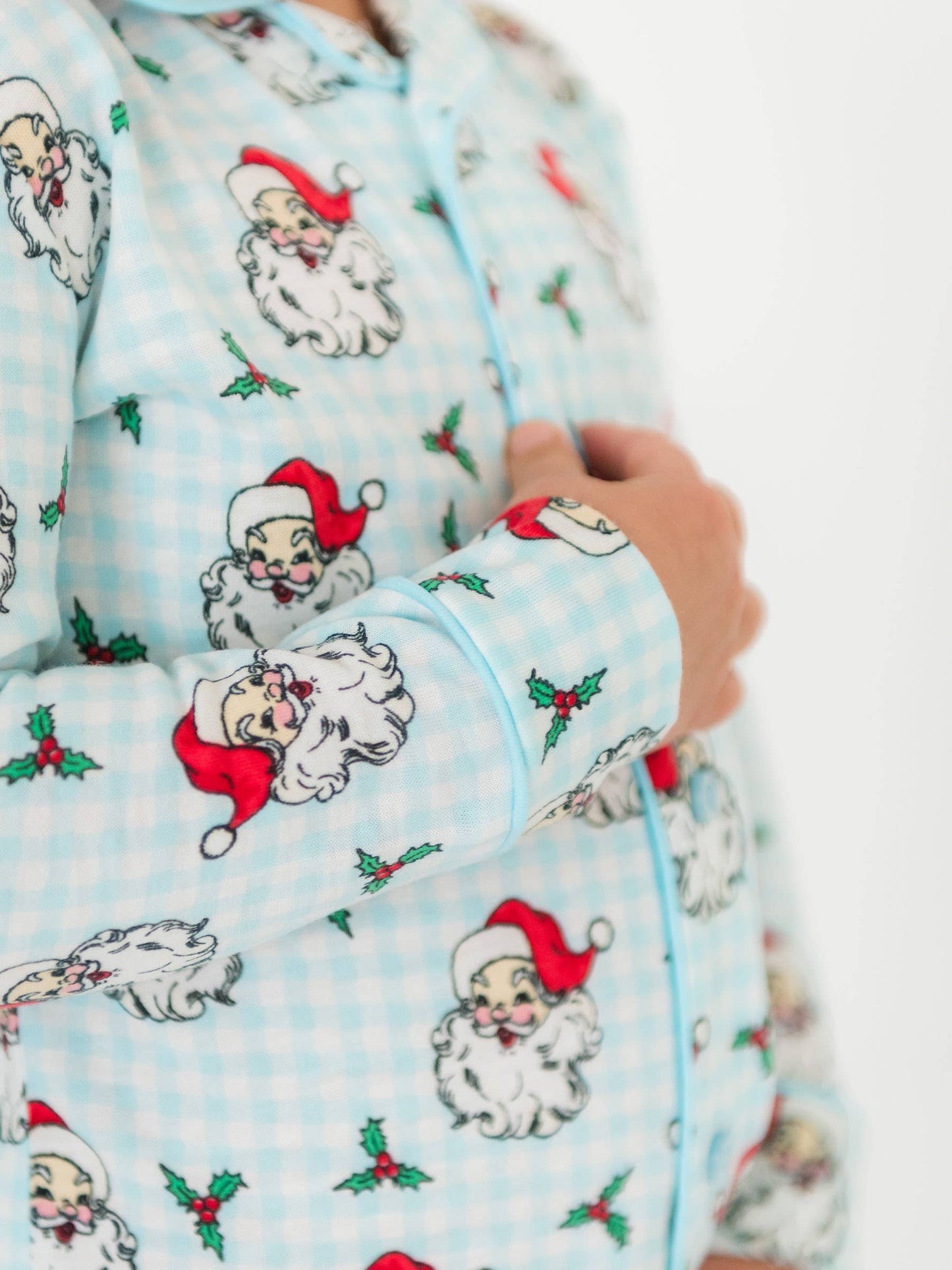 RuffleButts + RuggedButts - SoftSnooze™ Boys Blue Dear Santa Long Sleeve Button Up Pajama Set