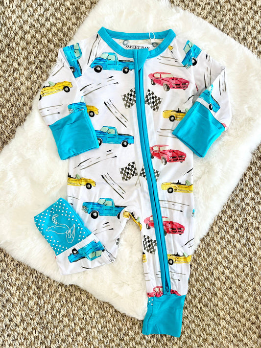 Sweet Bay Clothing - Cruisin Cars Zipper Onesie