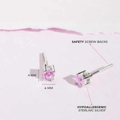 In Season Jewelry - Round Solitaire 4mm Toddler Kids Earrings - Sterling Silver