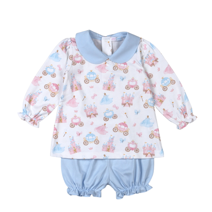 Baby Loren Princess and Castles Floral Pima Collar Bloomers Set